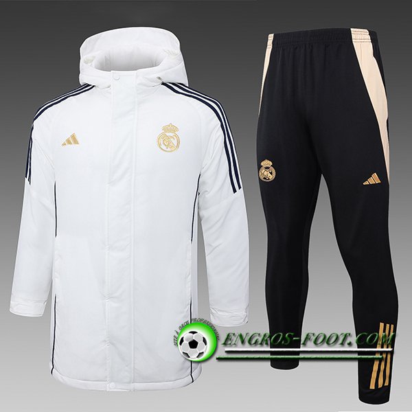 Ensemble Doudoune A Capuche Real Madrid Blanc/Noir/Jaune 2024/2025