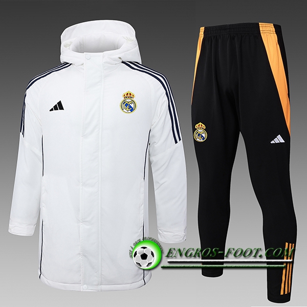 Ensemble Doudoune A Capuche Real Madrid Blanc/Noir/Orange 2024/2025