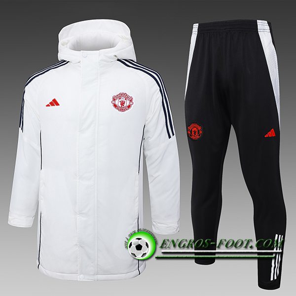 Ensemble Doudoune A Capuche Manchester United Blanc/Noir 2024/2025