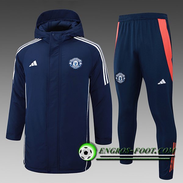 Ensemble Doudoune A Capuche Manchester United Bleu/Blanc/Orange 2024/2025