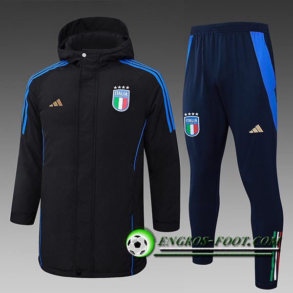 Ensemble Doudoune A Capuche Italie Noir/Bleu 2024/2025