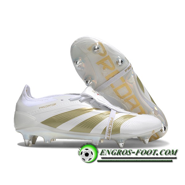 Adidas Chaussures de Foot Predator Elite Tongue SG Blanc/Jaune