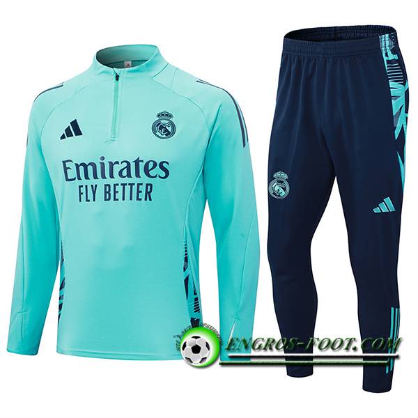 Ensemble Survetement de Foot Real Madrid Vert/Bleu 2024/2025 -02