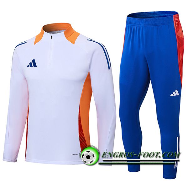 Ensemble Survetement de Foot Adidas Blanc/Orange/Bleu 2024/2025