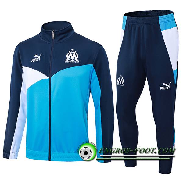 Ensemble Survetement de Foot Veste Foot Marseille Bleu/Blanc 2024/2025 -02