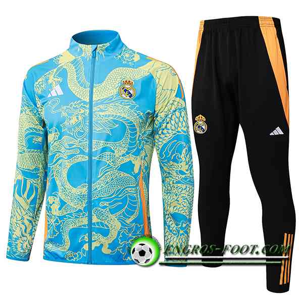 Ensemble Survetement de Foot Veste Foot Real Madrid Bleu/Jaune 2024/2025 -02