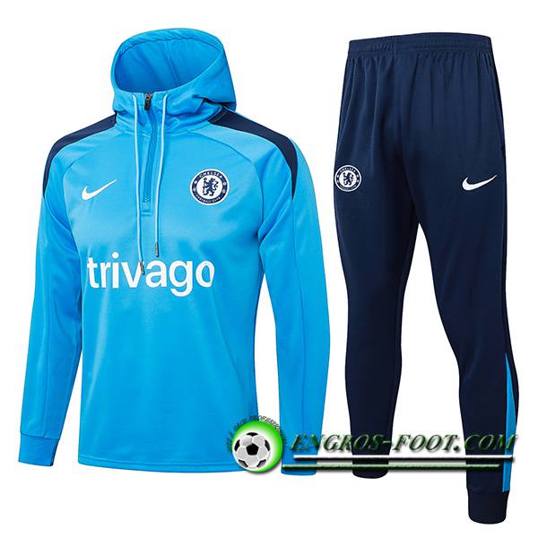 Ensemble Survetement Veste A Capuche Coupe-Vent FC Chelsea Bleu 2024/2025