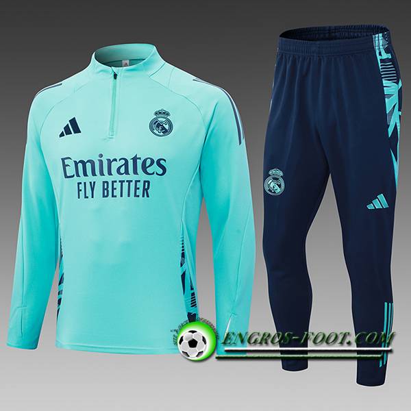 Ensemble Survetement de Foot Real Madrid Enfant Vert/Bleu 2024/2025 -02