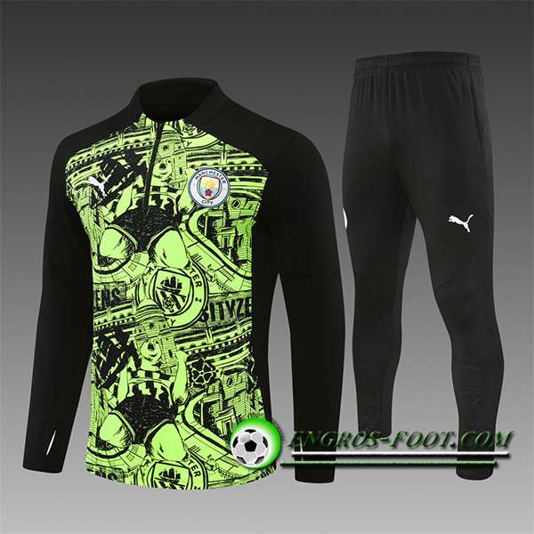 Ensemble Survetement de Foot Manchester City Enfant Vert/Noir 2024/2025