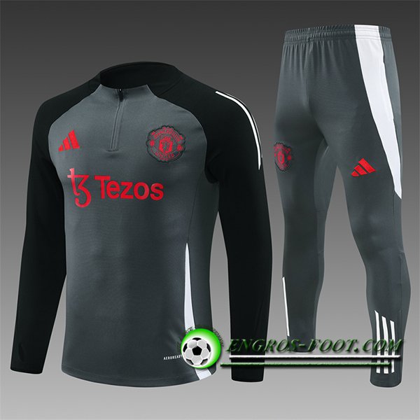 Ensemble Survetement de Foot Manchester United Enfant Gris/Noir/Blanc 2024/2025