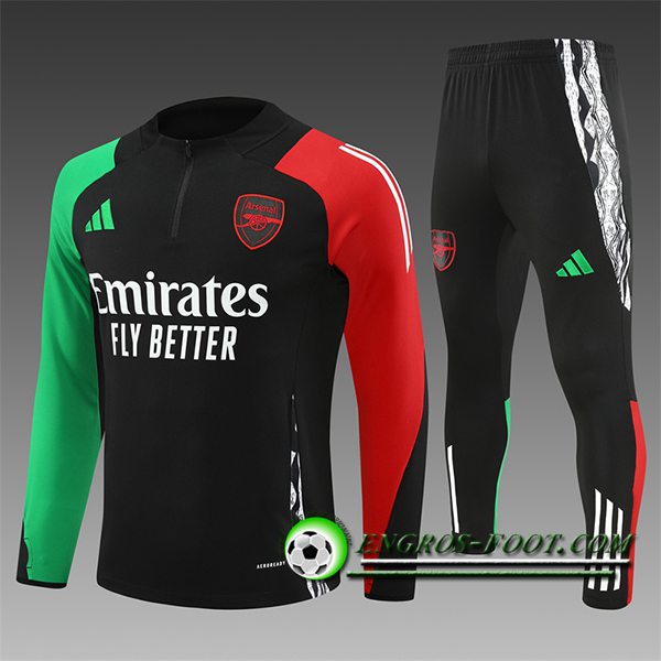 Ensemble Survetement de Foot Arsenal Enfant Noir/Vert/Rouge 2024/2025 -03