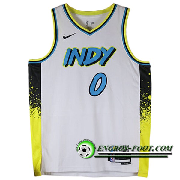 Maillot Indiana Pacers (HALIBURTON #0) 2024/25 Blanc/Jaune/Noir/Bleu