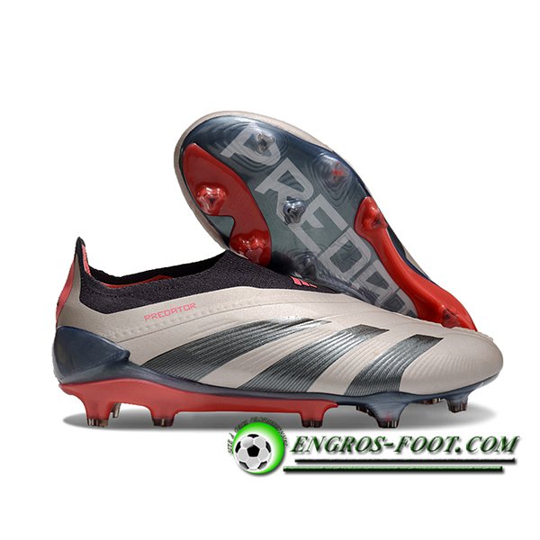 Adidas Chaussures de Foot PREDATOR ELITE LACELESS BOOTS FG Gris/Orange -02