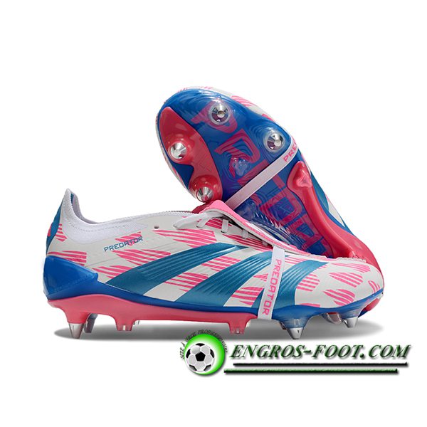 Adidas Chaussures de Foot Predator Elite Tongue SG Blanc/Rose/Bleu