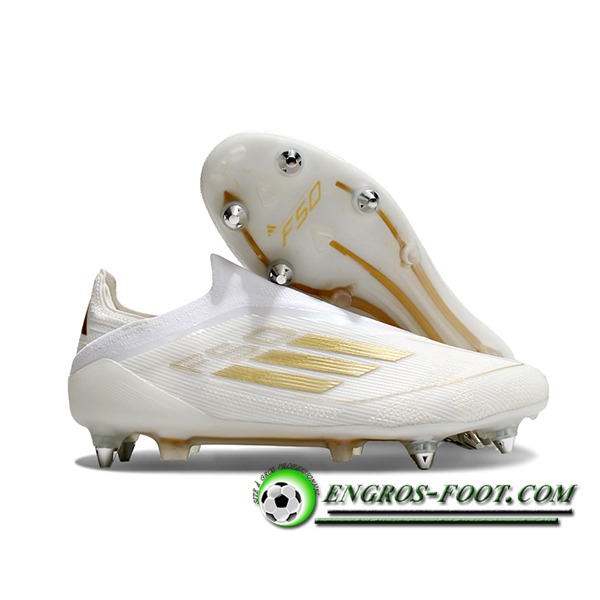 Adidas Chaussures de Foot F50 Elite Laceless SG Blanc/Jaune