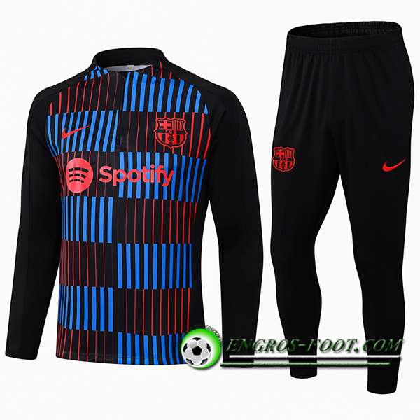 Ensemble Survetement de Foot FC Barcelone Noir/Bleu/Rouge 2024/2025 -02