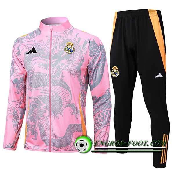 Ensemble Survetement de Foot Veste Foot Real Madrid Rose/Gris 2024/2025 -02