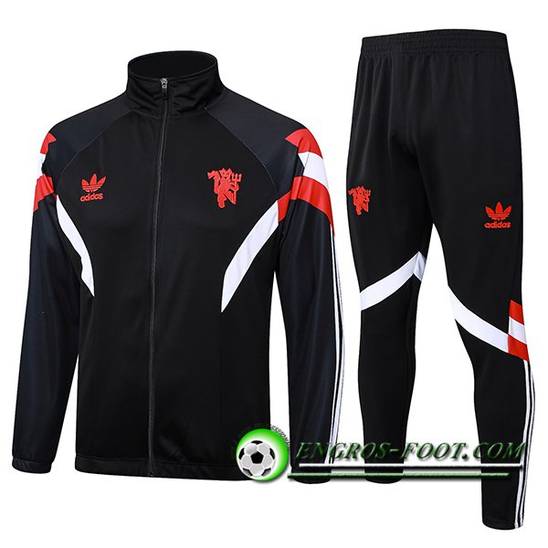 Ensemble Survetement de Foot Veste Foot Manchester United Noir/Rouge/Blanc 2024/2025