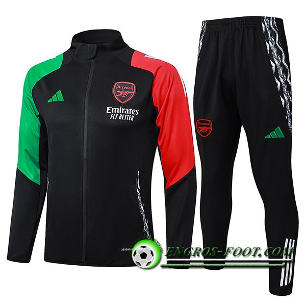 Ensemble Survetement de Foot Veste Foot Arsenal Noir/Vert/Rouge 2024/2025