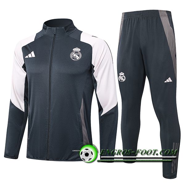 Ensemble Survetement de Foot Veste Foot Real Madrid Gris/Blanc 2024/2025