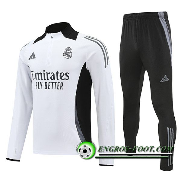 Ensemble Survetement de Foot Real Madrid Blanc/Noir/Gris 2024/2025