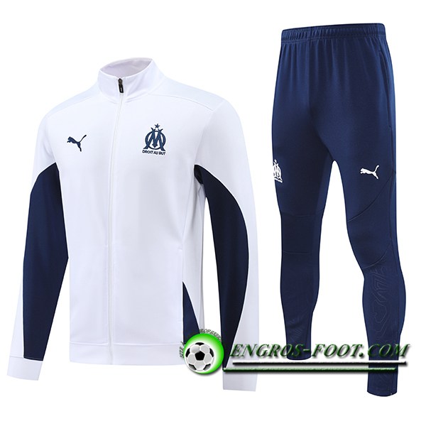 Ensemble Survetement de Foot Veste Foot Marseille Blanc/Bleu 2024/2025