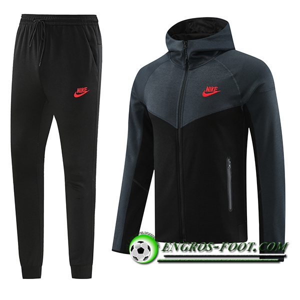 Ensemble Survetement Veste A Capuche Coupe-Vent Nike Noir/Gris 2024/2025