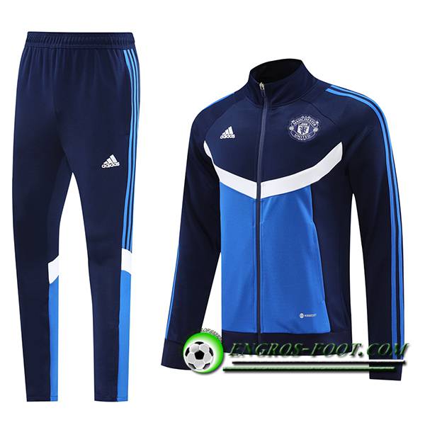 Ensemble Survetement de Foot Veste Foot Manchester United Bleu/Blanc 2024/2025