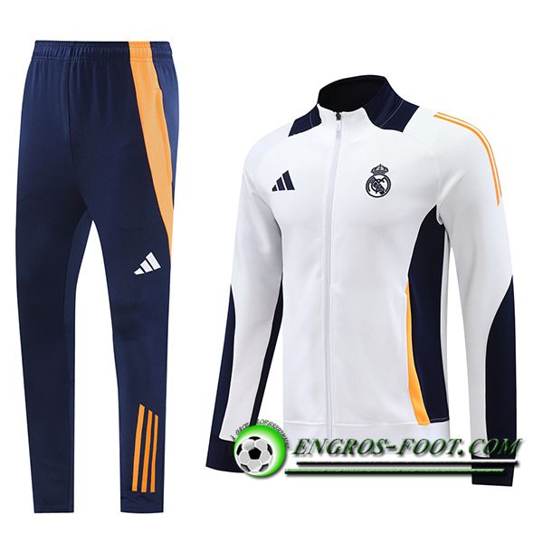 Ensemble Survetement de Foot Veste Foot Real Madrid Blanc/Bleu/Orange 2024/2025