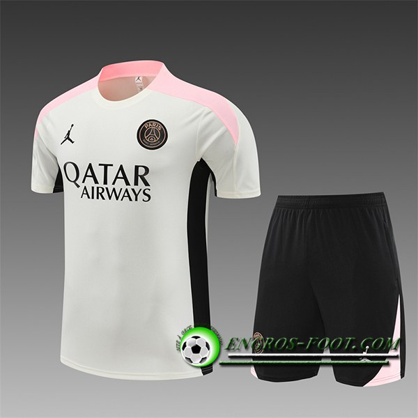 Ensemble Training T-Shirts PSG Enfant Blanc/Rose/Noir 2024/2025