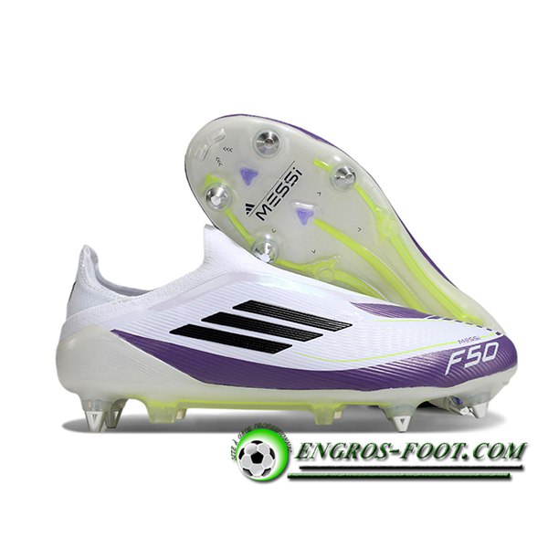 Adidas Chaussures de Foot F50 Elite Laceless SG Blanc/Pourpre/Noir