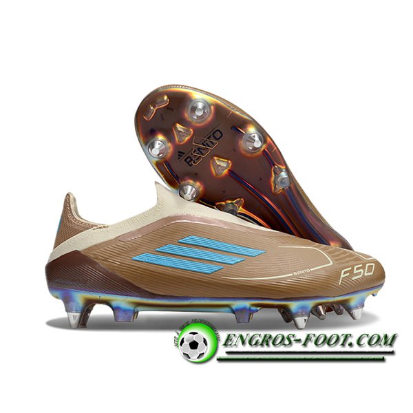 Adidas Chaussures de Foot F50 Elite Laceless SG Brun/Bleu