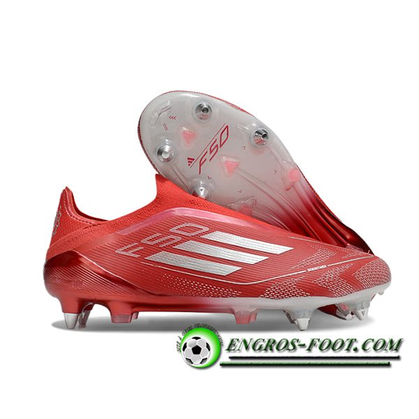 Adidas Chaussures de Foot F50 Elite Laceless SG Rouge/Gris