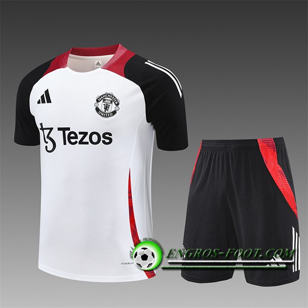 Ensemble Training T-Shirts Manchester United Enfant Blanc/Noir/Rouge 2025/2026