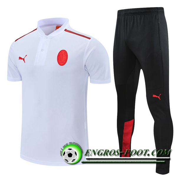 Ensemble Polo Milan AC + Pantalon Blanc/Rouge 2021/2022 -01