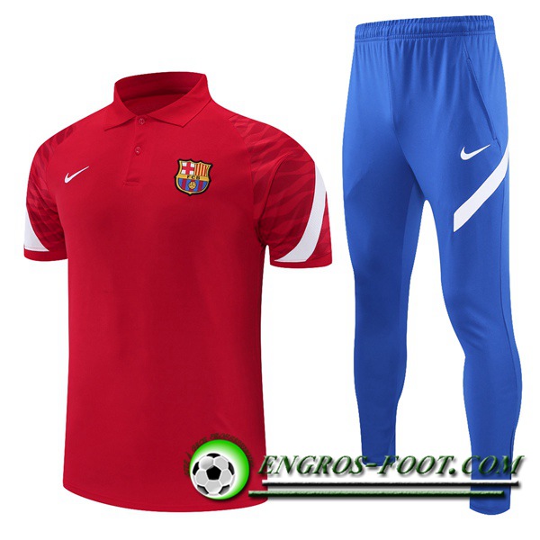 Ensemble Polo FC Barcelone + Pantalon Blanc/Rouge 2021/2022