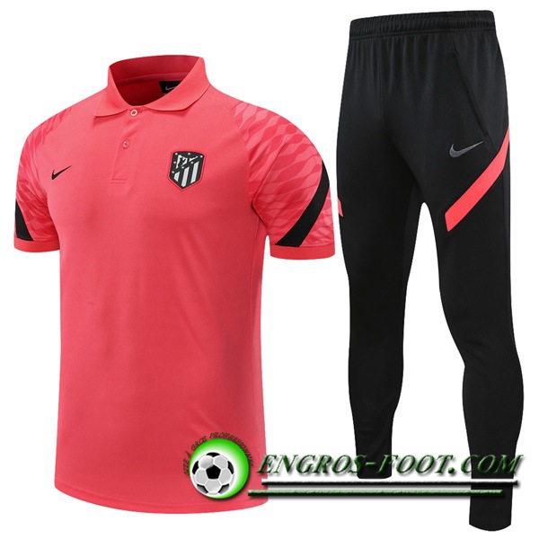 Ensemble Polo Atletico Madrid + Pantalon Noir/Rouge 2021/2022