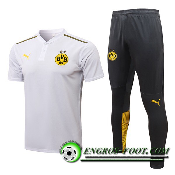 Ensemble Polo Dortmund BVB + Pantalon Blanc/Gris 2021/2022