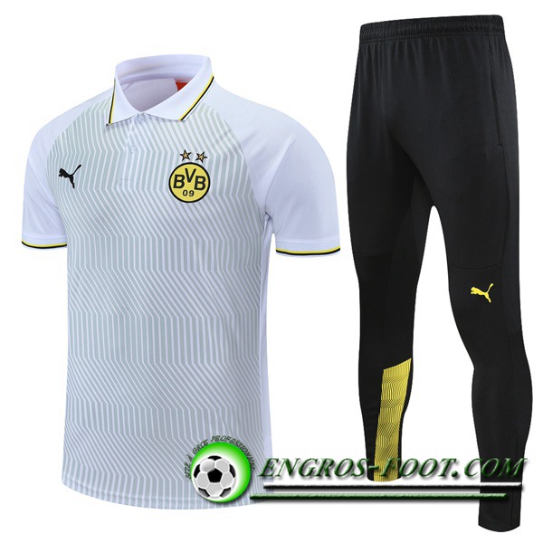 Ensemble Polo Dortmund BVB + Pantalon Blanc/GrisJaune 2021/2022