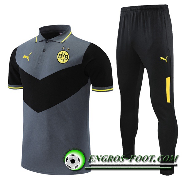 Ensemble Polo Dortmund BVB + Pantalon Noir/Gris 2021/2022