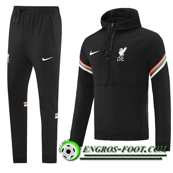 Ensemble Veste A Capuche Survetement Foot FC Liverpool Blanc/Noir 2021/2022