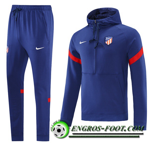 Ensemble Veste A Capuche Survetement Foot Atletico Madrid Bleu/Rouge 2021/2022