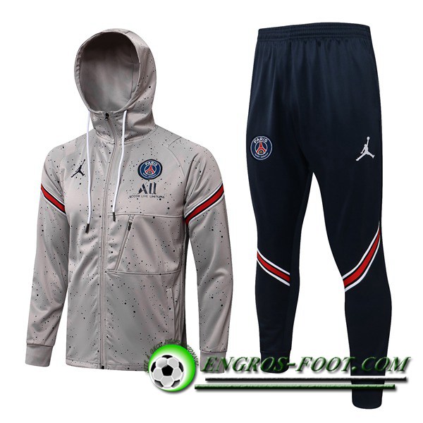 Ensemble Veste A Capuche Survetement - Veste Jordan PSG Gris 2021/2022