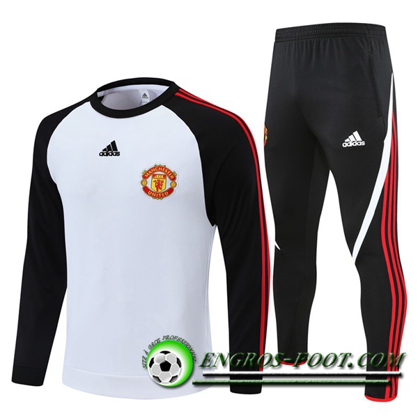 Ensemble Survetement de Foot Manchester United Enfant Blanc/Noir 2021/2022