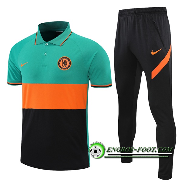 Ensemble Polo FC Chelsea + Pantalon Noir/Vert/Orange 2021/2022